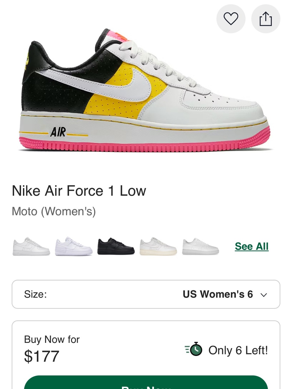 Nike Air Force 1 Low — White, Yellow, Black & Pink